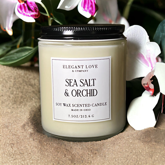 Sea Salt & Orchid Scented Candle - Elegant Love & Company